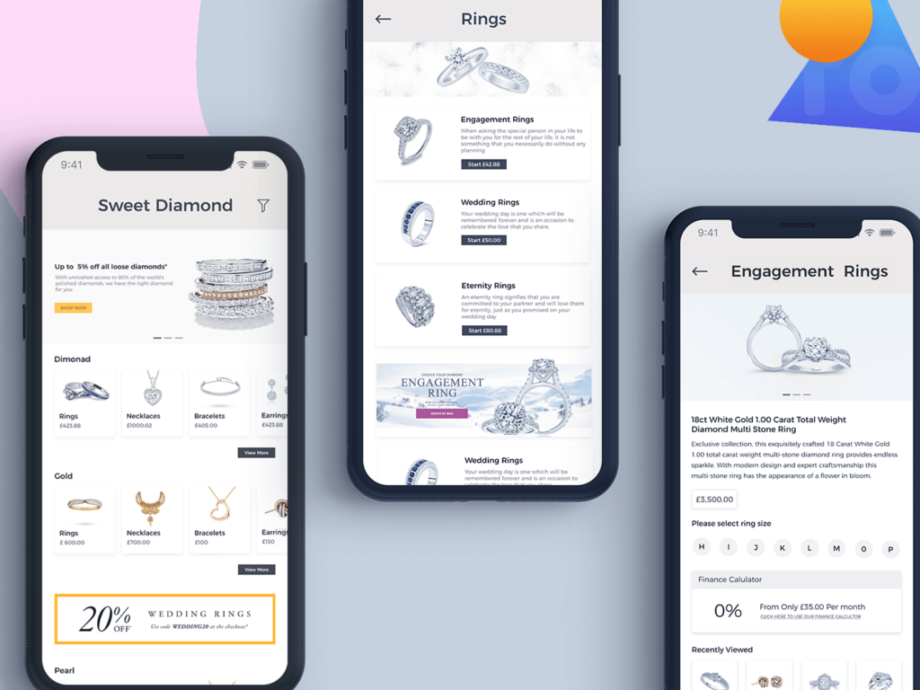jewellery shopping app interface
