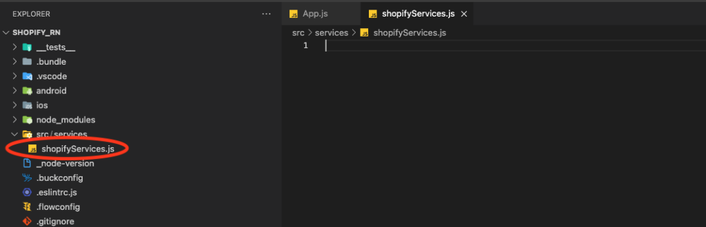 We have named it shopifyServices.js.