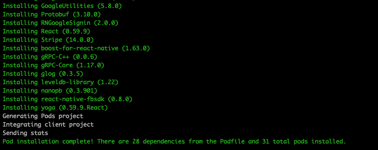 cd ios and pod install output